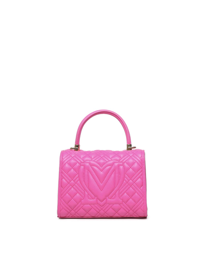 Shop Love Moschino Quilted Bag With Logo In Fuxia