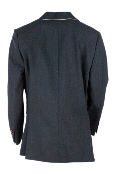 Shop Brunello Cucinelli Pin Embellished Tailored Blazer In Grey Dark