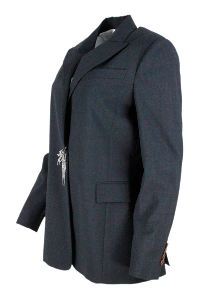 Shop Brunello Cucinelli Pin Embellished Tailored Blazer In Grey Dark