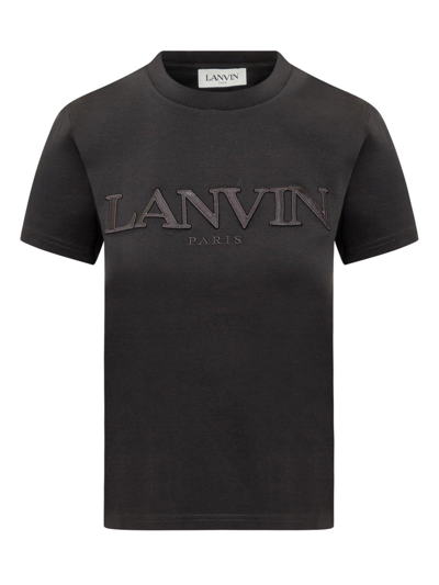 Shop Lanvin Logo Embroidered Crewneck T-shirt In Nero