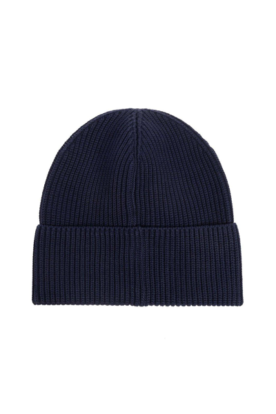 Shop Moncler Logo Patch Ribbed-knit Beanie In Blu