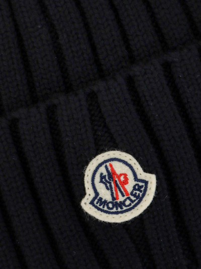 Shop Moncler Logo Patch Ribbed Beanie In Nero