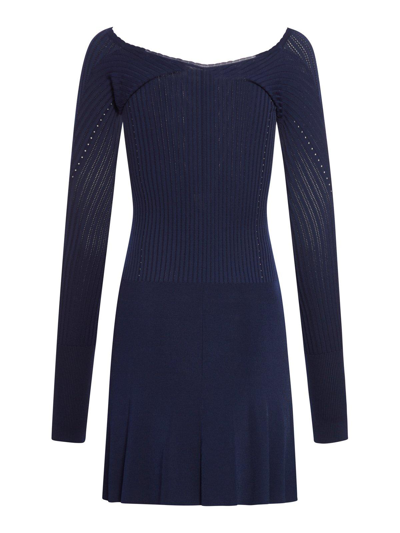 Shop Jacquemus Long Sleeve Scalloped Mini Dress In Blue