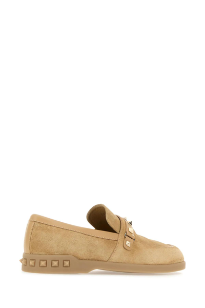 Shop Valentino Beige Suede Loafers In Cappuccino