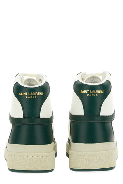 Shop Saint Laurent Round Toe Lace-up Sneakers In Green