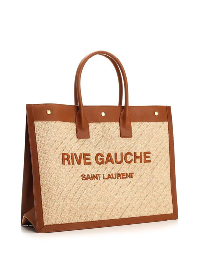 Shop Saint Laurent Rive Gauche Large Tote Bag In Natural Sand/bri/br