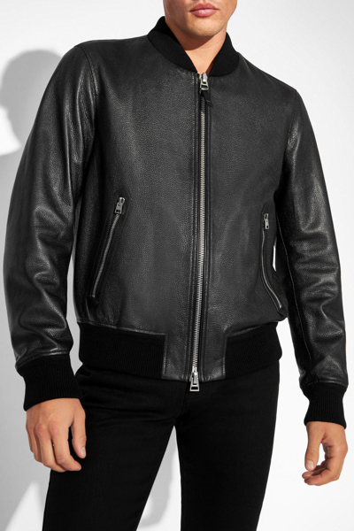 Shop Tom Ford Leather Bomber Jacket In Black