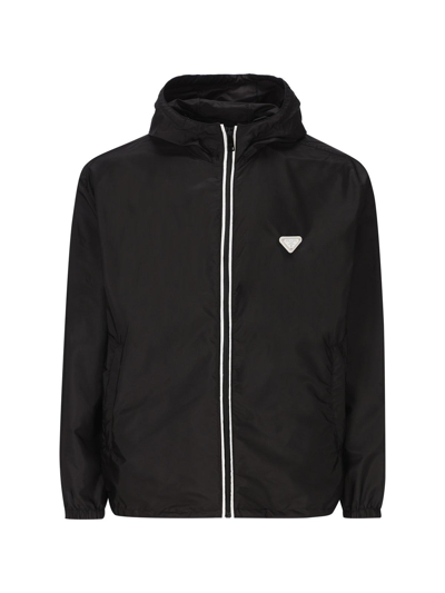 Shop Prada Logo Plaque Zip-up Jacket In Nero+bianco