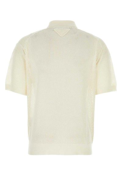Shop Prada Short-sleeved Collared Cardigan In Bianco