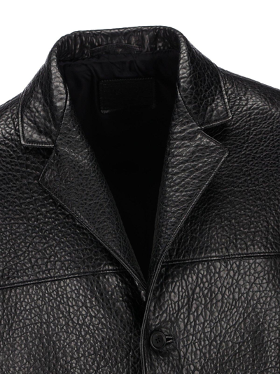 Shop Prada Single-breasted Long-sleeved Leather Jacket In Nero
