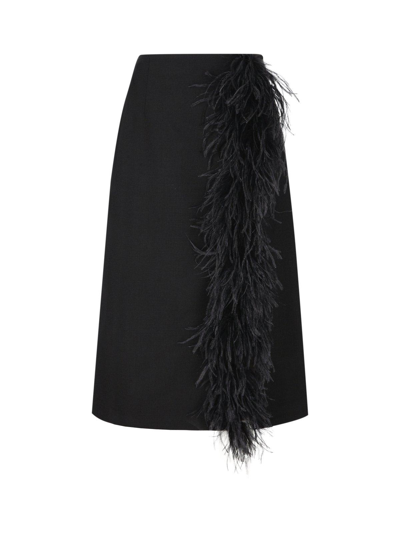 Shop Prada Feathered Skirt In Nero