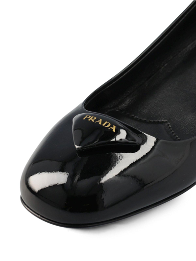 Shop Prada Triangle Logo Plaque Ankle Strap Pumps In Nero