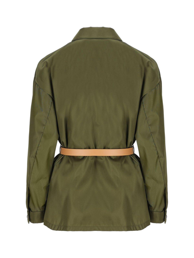 Shop Prada Belted Blouse In Loden