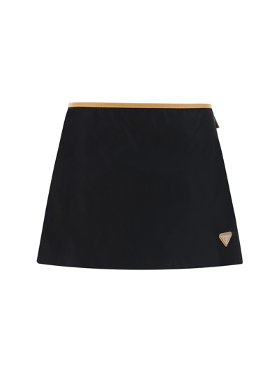 Shop Prada Logo Patch Skirt In Nero