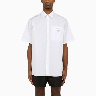 Shop Prada Short-sleeved Shirt In White With Logo In Bianco