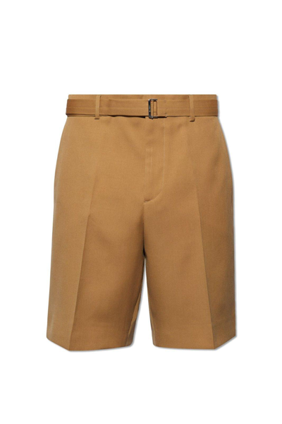 Shop Lanvin Pressed Crease Belted Shorts In Beige