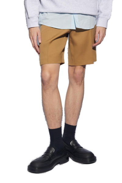 Shop Lanvin Pressed Crease Belted Shorts In Beige