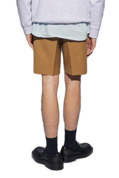 Shop Lanvin Pressed Crease Belted Shorts In Beige
