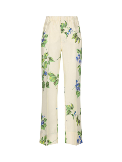 Shop Prada Floral-printed Elasticated Waistband Trousers In Talco