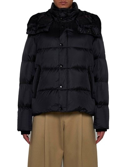 Shop Burberry Logo Patch Hooded Coat In Black