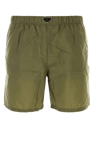 Shop Prada Army Green Re-nylon Swimming Shorts In Militare