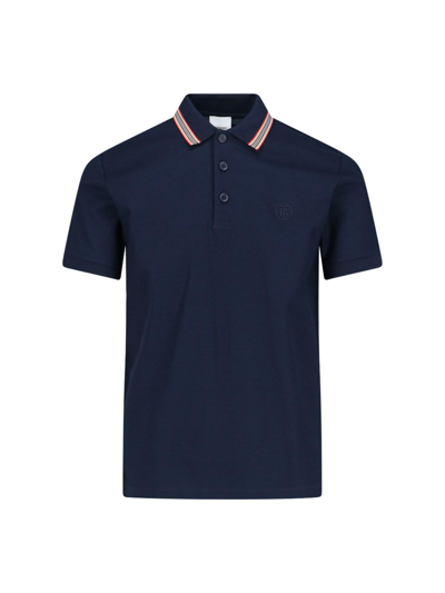 Shop Burberry Striped Detail Polo Shirt In Navy