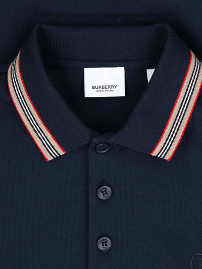 Shop Burberry Striped Detail Polo Shirt In Navy