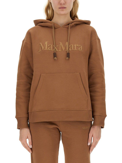 Shop 's Max Mara Logo Embroidered Drawstring Hoodie In Brown