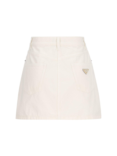 Prada Logo-appliqué Denim Mini Skirt In Cd White