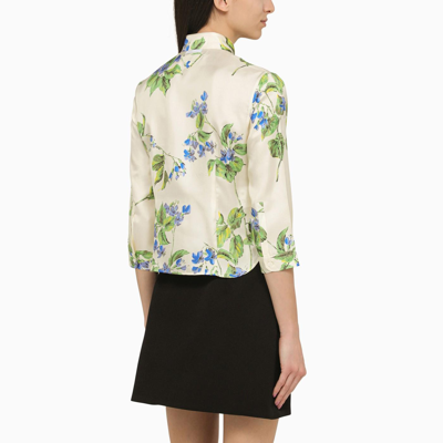 Shop Prada Talc-coloured Silk Shirt With Floral Pattern In Talco