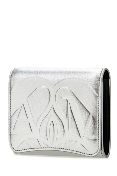 Shop Alexander Mcqueen Logo Detailed Tri-fold Wallet In Ight Silver