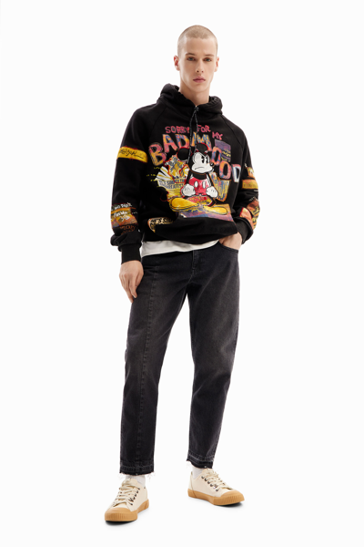 Shop Desigual Patchwork Mickey Mouse Hoodie In Black