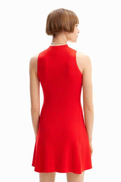 Shop Desigual Short Ribbed Skater Dress In Red