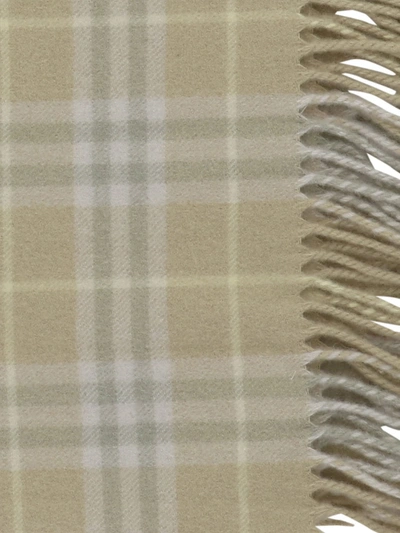 Shop Burberry Check Cashmere Fringed Scarf