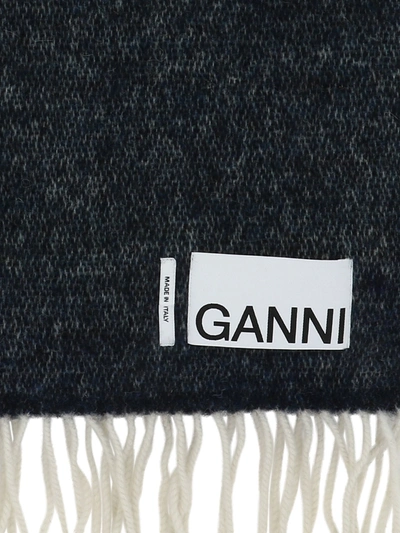 Shop Ganni Striped Fringed Scarf