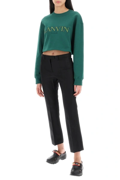 Shop Lanvin Cropped Sweatshirt With Embroidered Logo Patch