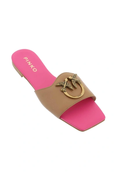 Shop Pinko Love Birds Leather Slides