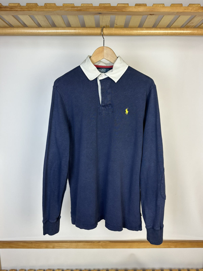 Pre-owned Polo Ralph Lauren X Vintage Polo Ralph Laurent Rugby Long Sleeve Size M In Washed Blue