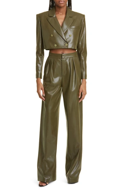 Shop Alice And Olivia Alice + Olivia Anthony Faux Leather Crop Blazer In Olive