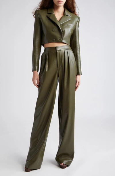 Shop Alice And Olivia Alice + Olivia Anthony Faux Leather Crop Blazer In Olive