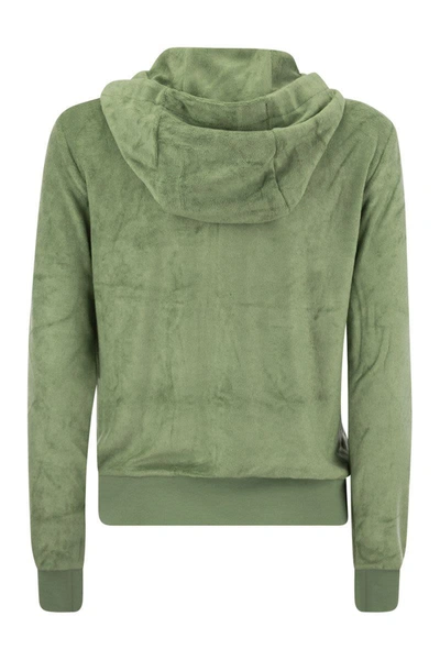 Shop Colmar Full Zip Sweatshirt With Chenille Hood In Green