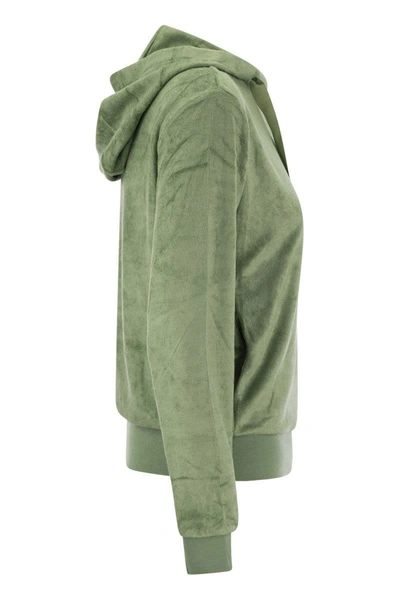 Shop Colmar Full Zip Sweatshirt With Chenille Hood In Green