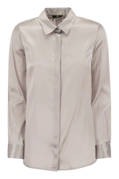 Shop Elisabetta Franchi Straight Silk Satin Shirt In Pearl