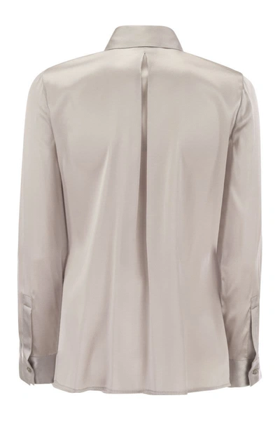 Shop Elisabetta Franchi Straight Silk Satin Shirt In Pearl