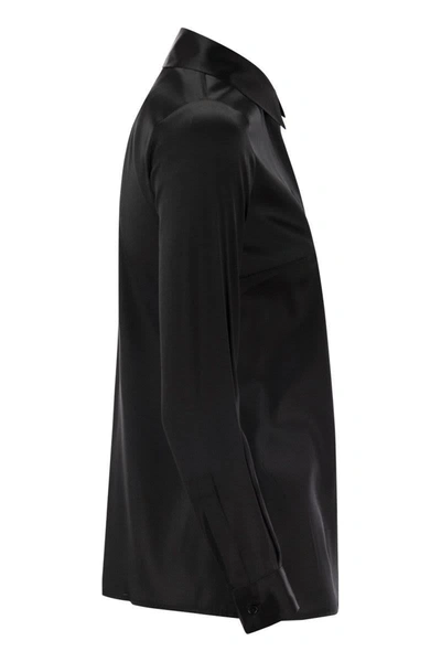 Shop Elisabetta Franchi Straight Silk Satin Shirt In Black