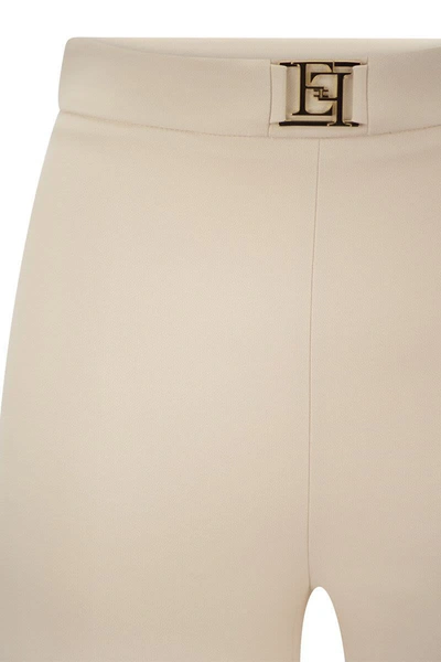 Shop Elisabetta Franchi Straight Stretch Crepe Trousers In Butter