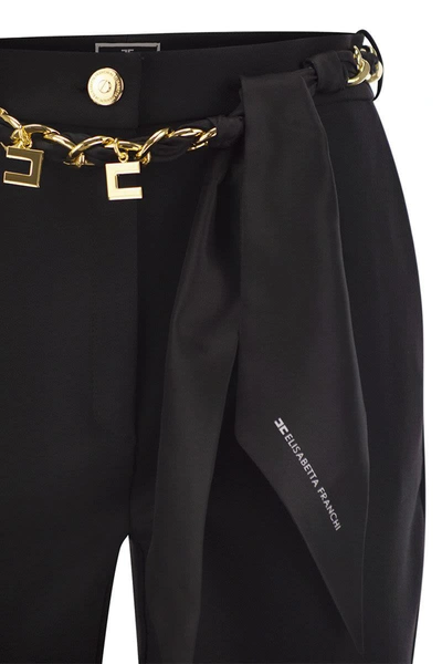Shop Elisabetta Franchi Stretch Crepe Trousers With Foulard Belt In Black