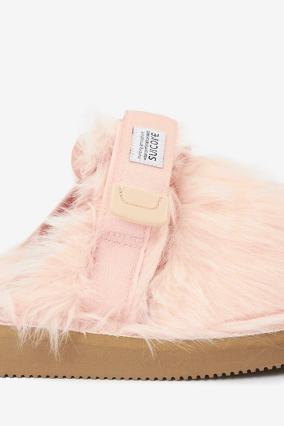Suicoke Eco Fur Slippers Featuring Strap Detailing In Rose-pink