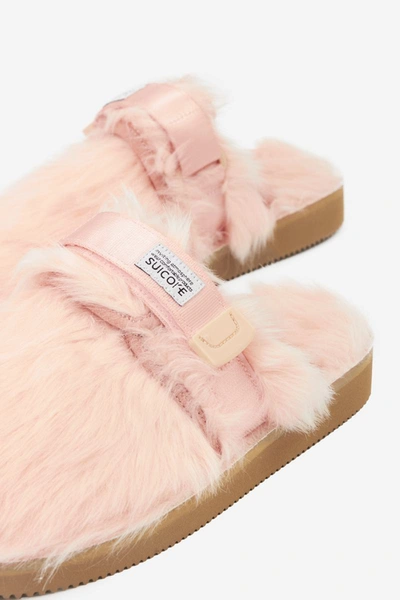 Suicoke Eco Fur Slippers Featuring Strap Detailing In Rose-pink