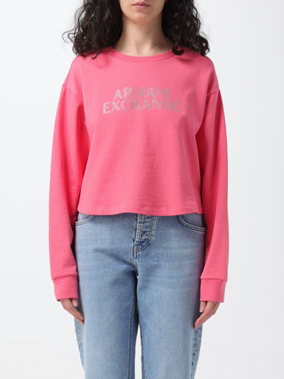 Armani Exchange Logo-embellished Cotton Sweatshirt In Fuchsia